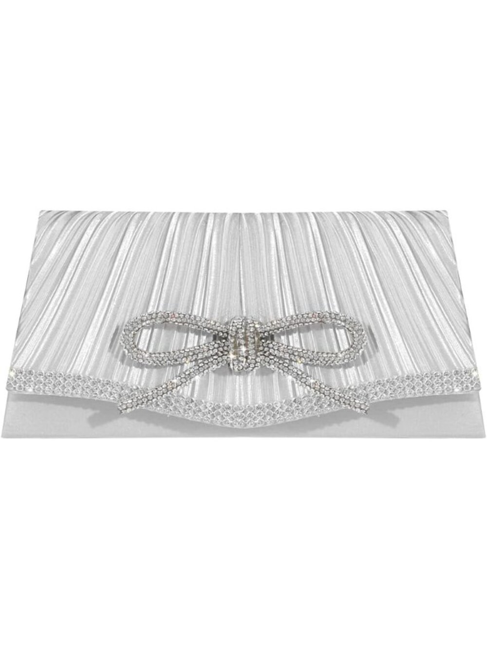 〽️Women Silver Sparkly Bow Rhinestone Clutch Purse Glitter Evening Crossbody Bag